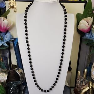 Vtg Black Glass Beaded Necklace